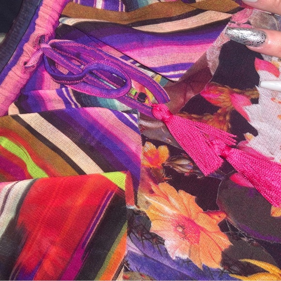 RARE FUZZI boho Jean Paul Gaultier cactus pink printed top tassels $560 fall - Picture 5 of 6